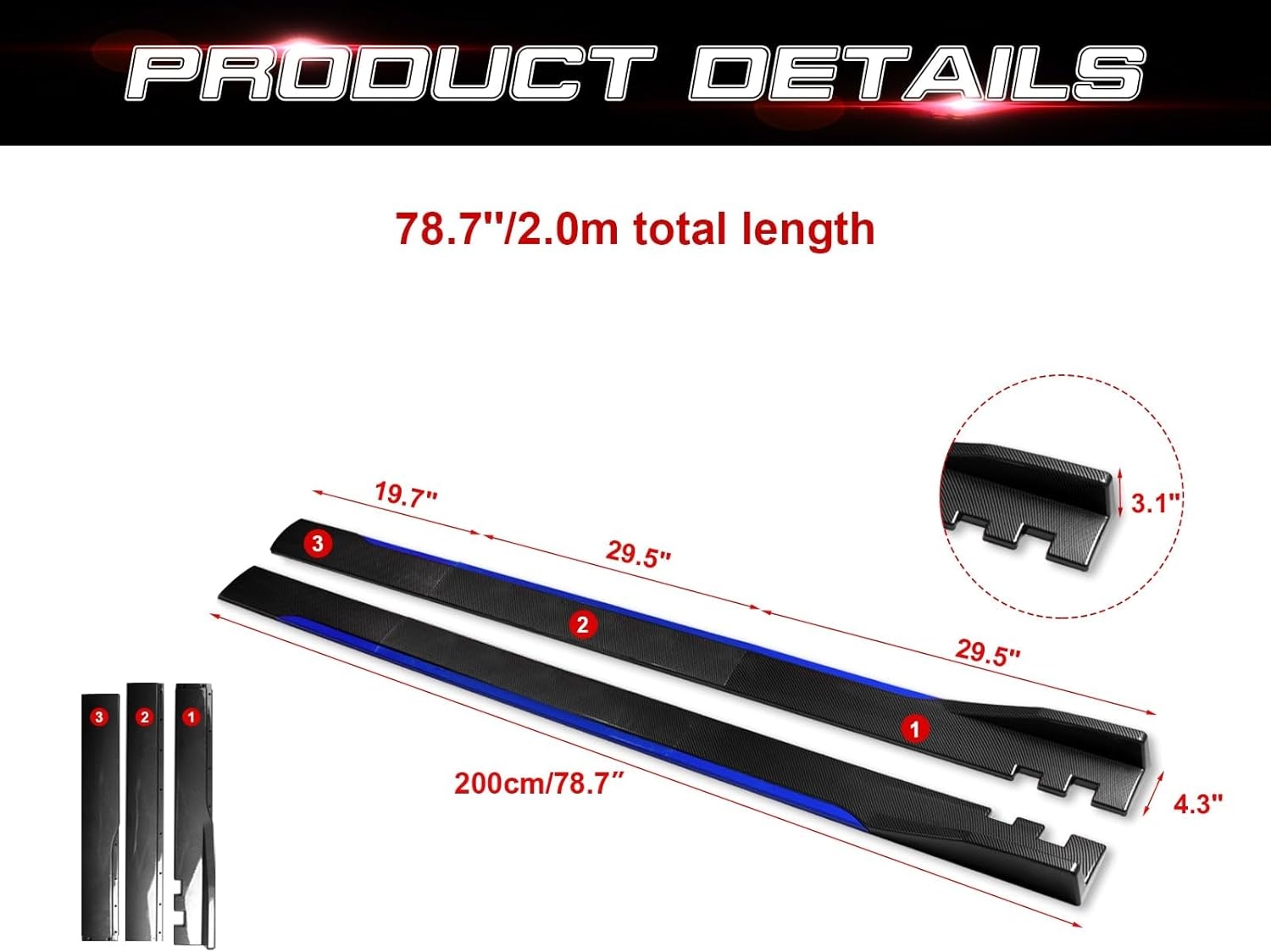 Xotic Tech Car Lower Side Skirts Protect Rocker Panel Splitter Winglets Diffuser Bottom Line Extension Body Kit Universal Fit - Image 30