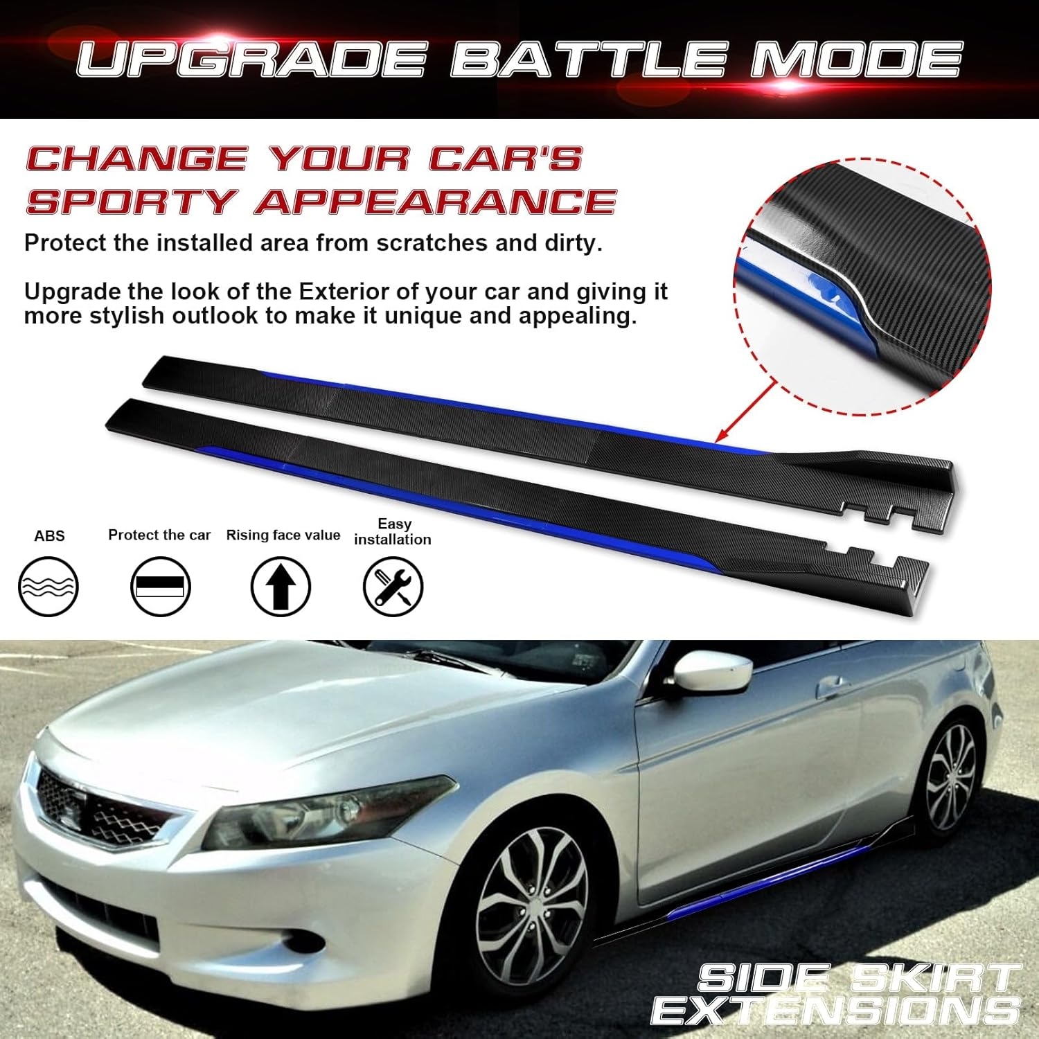 Xotic Tech Car Lower Side Skirts Protect Rocker Panel Splitter Winglets Diffuser Bottom Line Extension Body Kit Universal Fit - Image 32