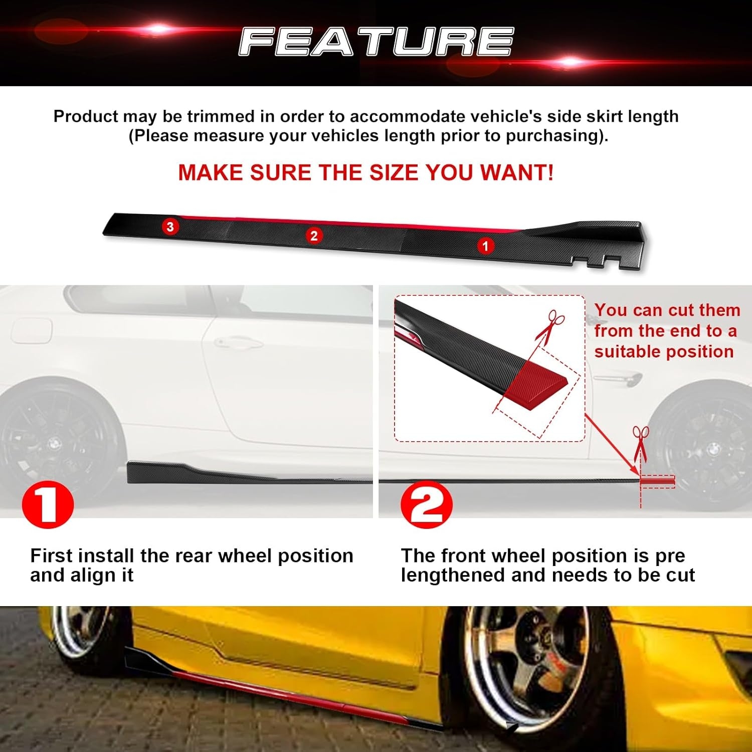 Xotic Tech Car Lower Side Skirts Protect Rocker Panel Splitter Winglets Diffuser Bottom Line Extension Body Kit Universal Fit - Image 36