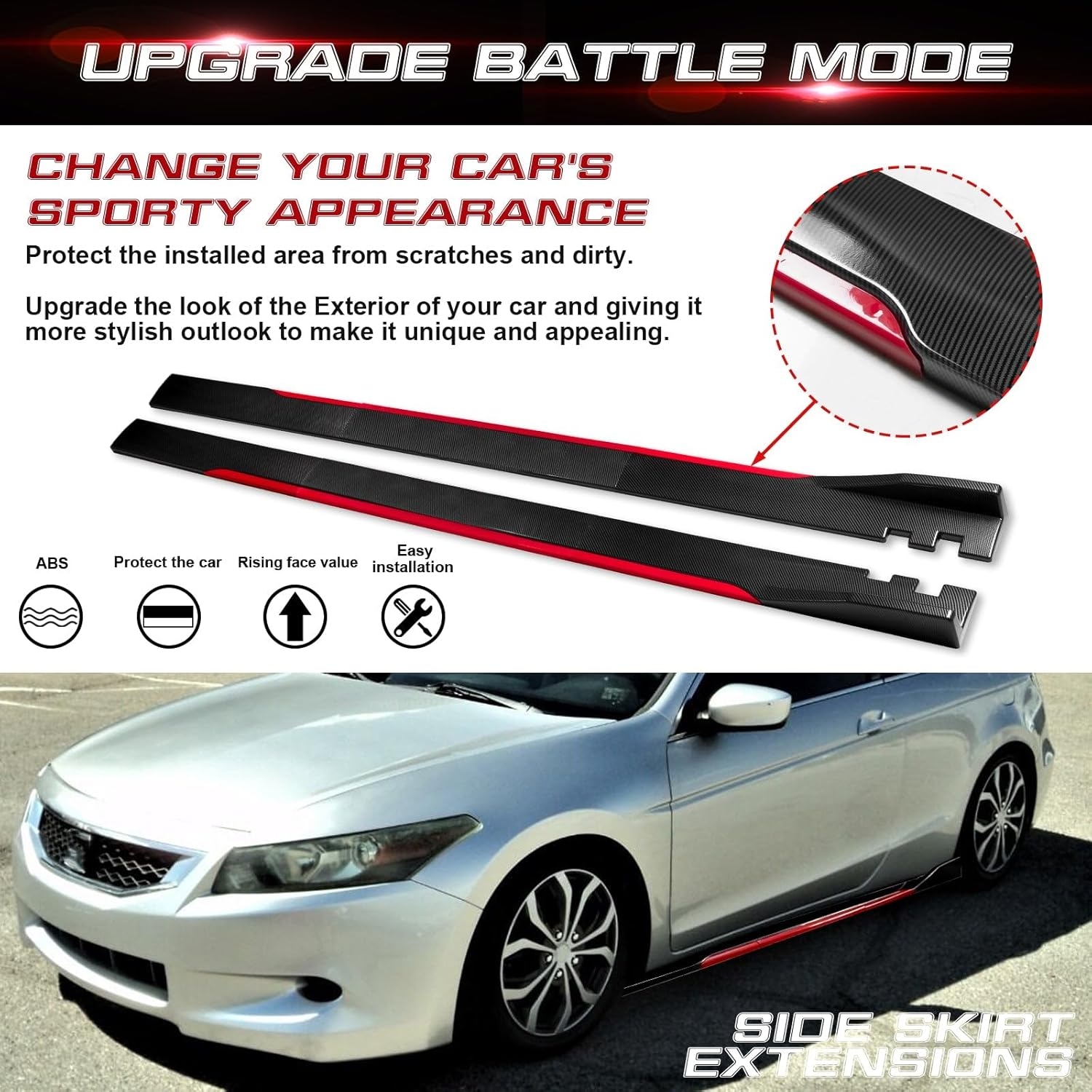 Xotic Tech Car Lower Side Skirts Protect Rocker Panel Splitter Winglets Diffuser Bottom Line Extension Body Kit Universal Fit - Image 39