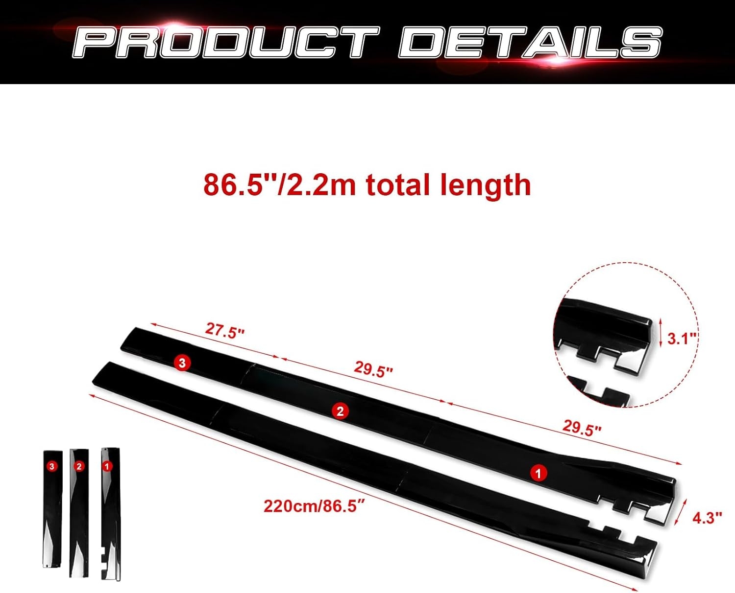 Xotic Tech Car Lower Side Skirts Protect Rocker Panel Splitter Winglets Diffuser Bottom Line Extension Body Kit Universal Fit - Image 44