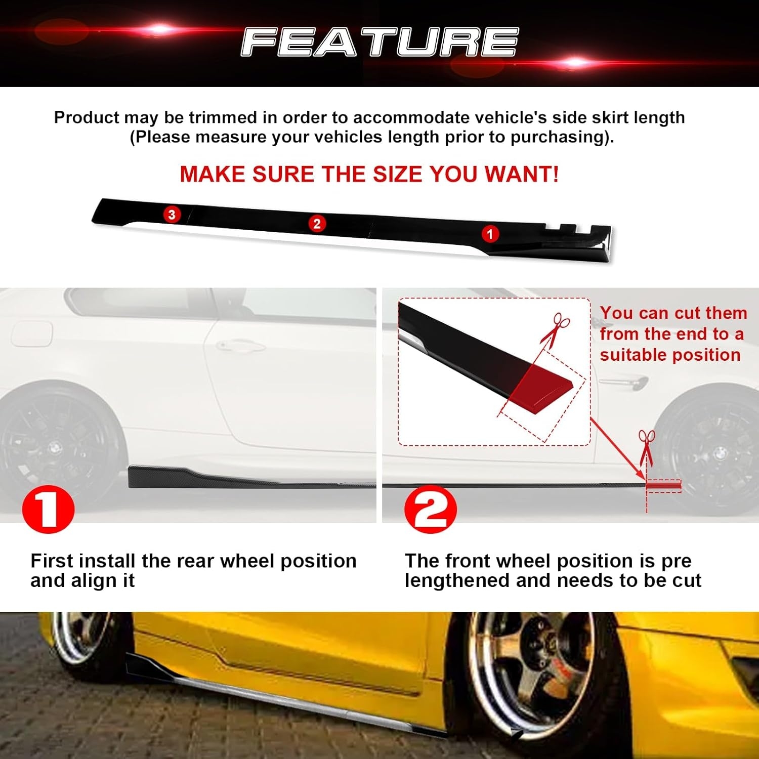 Xotic Tech Car Lower Side Skirts Protect Rocker Panel Splitter Winglets Diffuser Bottom Line Extension Body Kit Universal Fit - Image 51