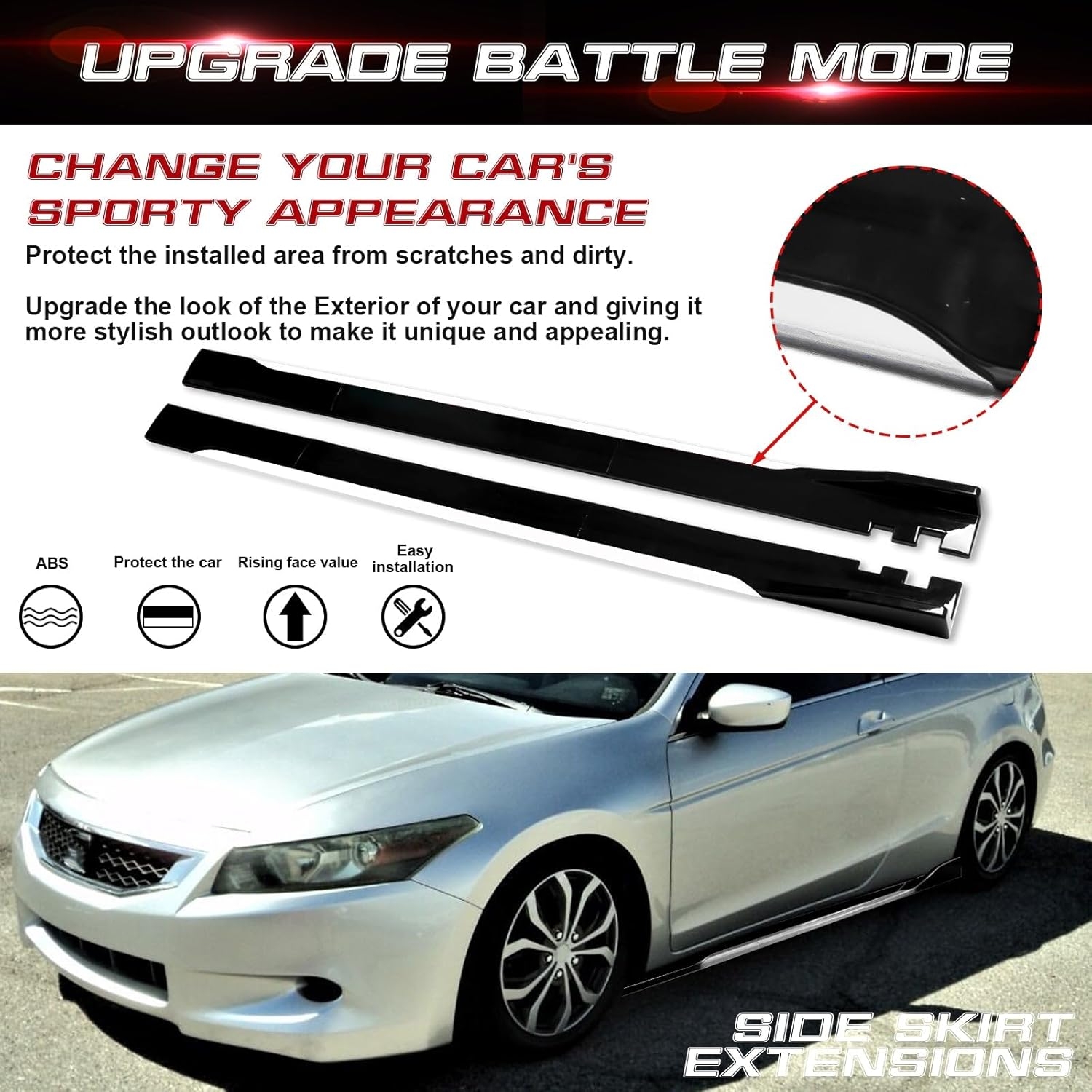 Xotic Tech Car Lower Side Skirts Protect Rocker Panel Splitter Winglets Diffuser Bottom Line Extension Body Kit Universal Fit - Image 54