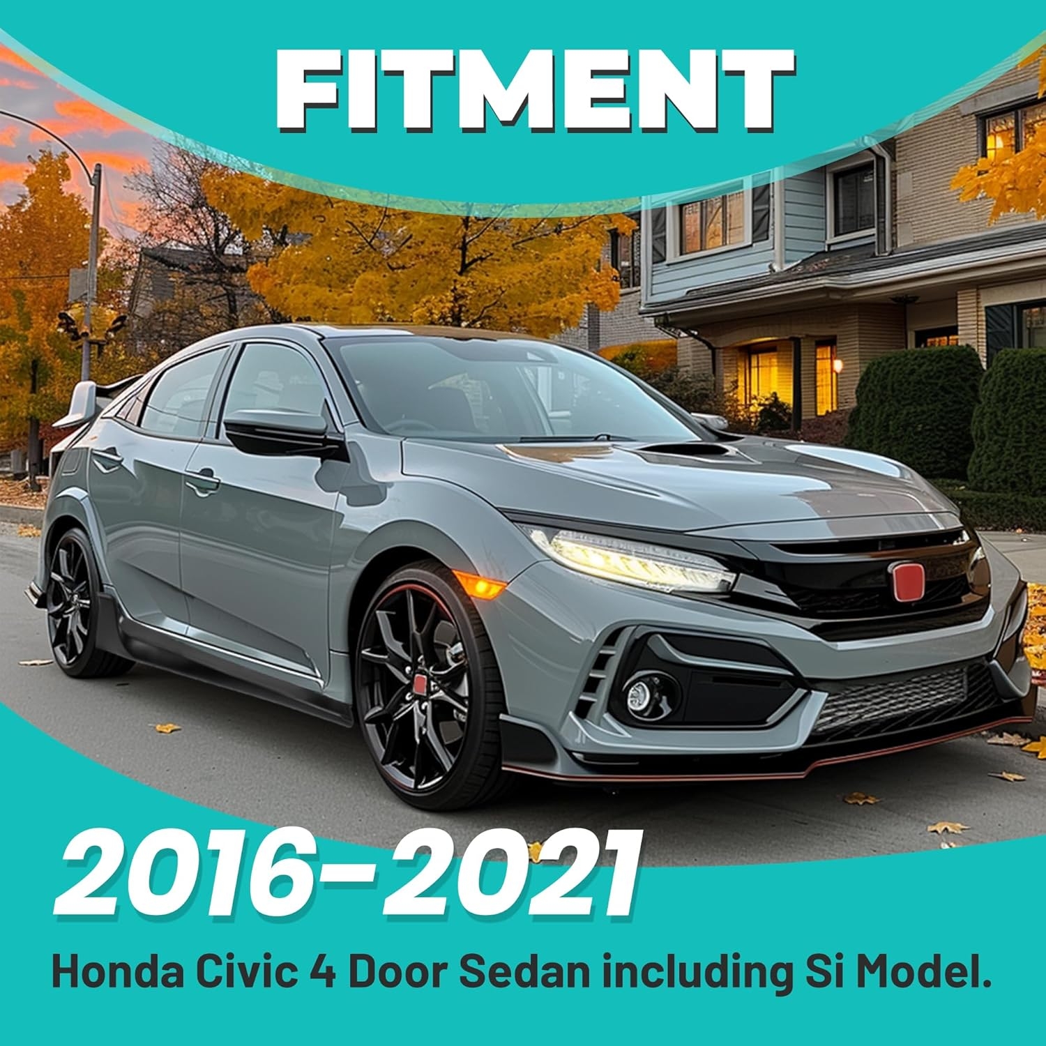 KUAFU Side Skirt Extension Replacement Compatible with 2016-2021 Honda Civic 4 Door Sedan (Including Si Model) Type-R Style Bottom Side Line Rocker Panel Guard Body Kit 2Pcs - Image 2