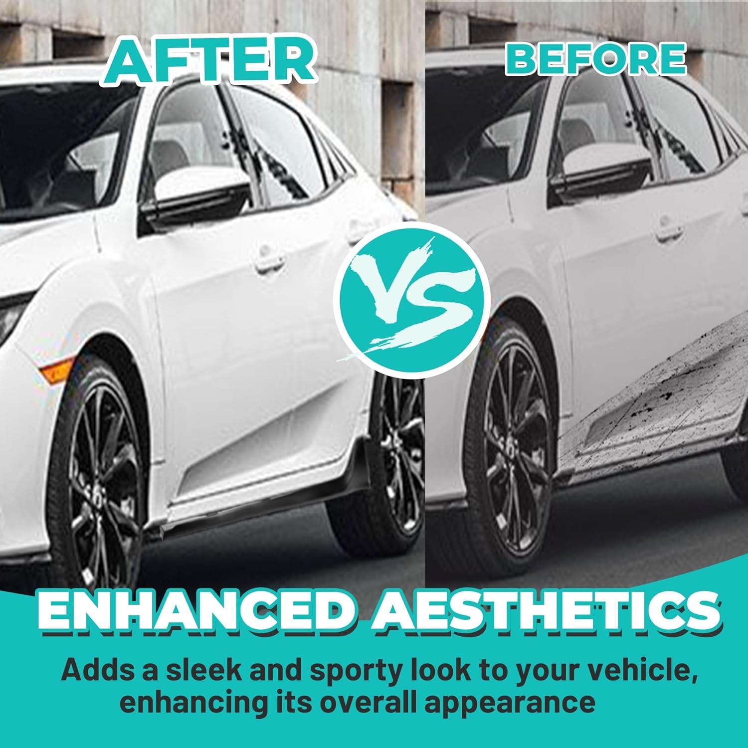 KUAFU Side Skirt Extension Replacement Compatible with 2016-2021 Honda Civic 4 Door Sedan (Including Si Model) Type-R Style Bottom Side Line Rocker Panel Guard Body Kit 2Pcs - Image 3