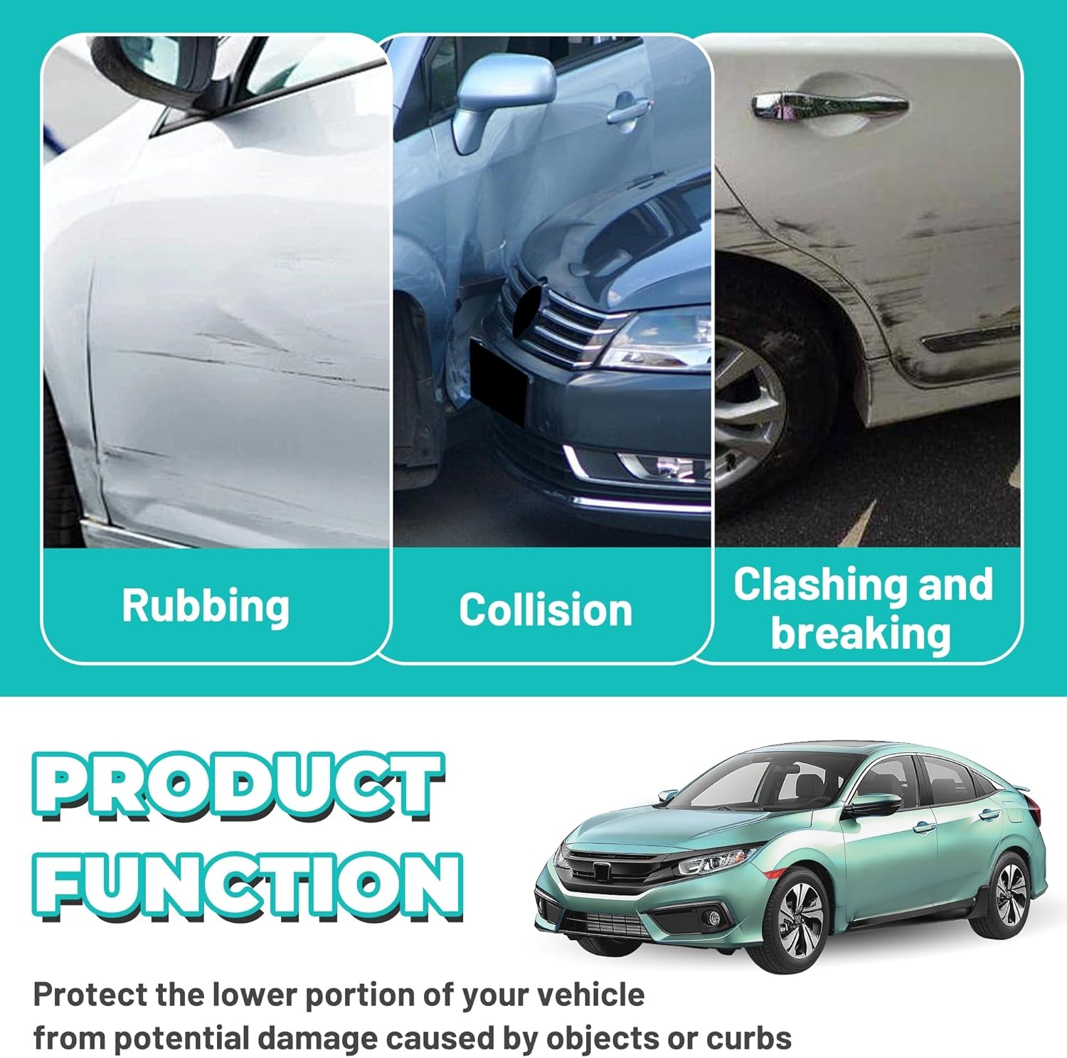 KUAFU Side Skirt Extension Replacement Compatible with 2016-2021 Honda Civic 4 Door Sedan (Including Si Model) Type-R Style Bottom Side Line Rocker Panel Guard Body Kit 2Pcs - Image 5