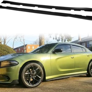 Side Skirts, Compatible with 2011-2023 Dodge Charger, PP Matte Black Rocker Panel Side Splitter Bottom Line