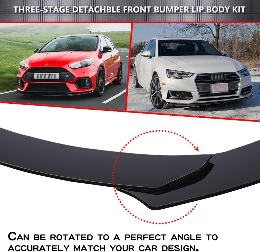 x xotic tech Front Bumper Lip Spoiler + Side Skirt Splitter + Rear Bumper Lip Wrap Splitter Canard,Compatible with Ford Fusion Fiesta Focus (Black) - Image 7