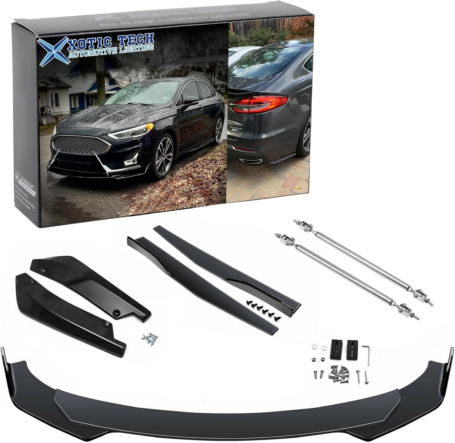 x xotic tech Front Bumper Lip Spoiler + Side Skirt Splitter + Rear Bumper Lip Wrap Splitter Canard,Compatible with Ford Fusion Fiesta Focus (Black) - Image 10