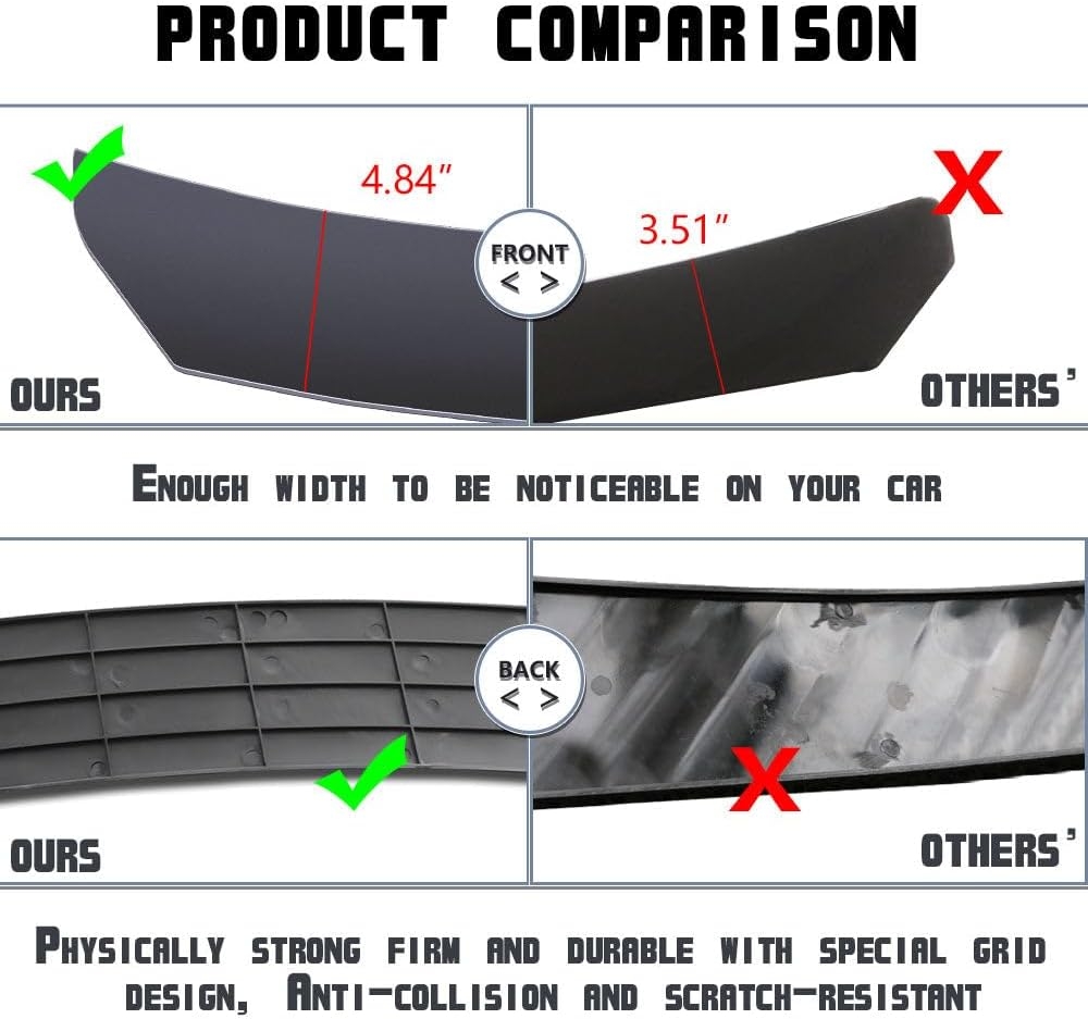 x xotic tech Front Bumper Lip Spoiler + Side Skirt Splitter + Rear Bumper Lip Wrap Splitter Canard,Compatible with Ford Fusion Fiesta Focus (Black) - Image 13