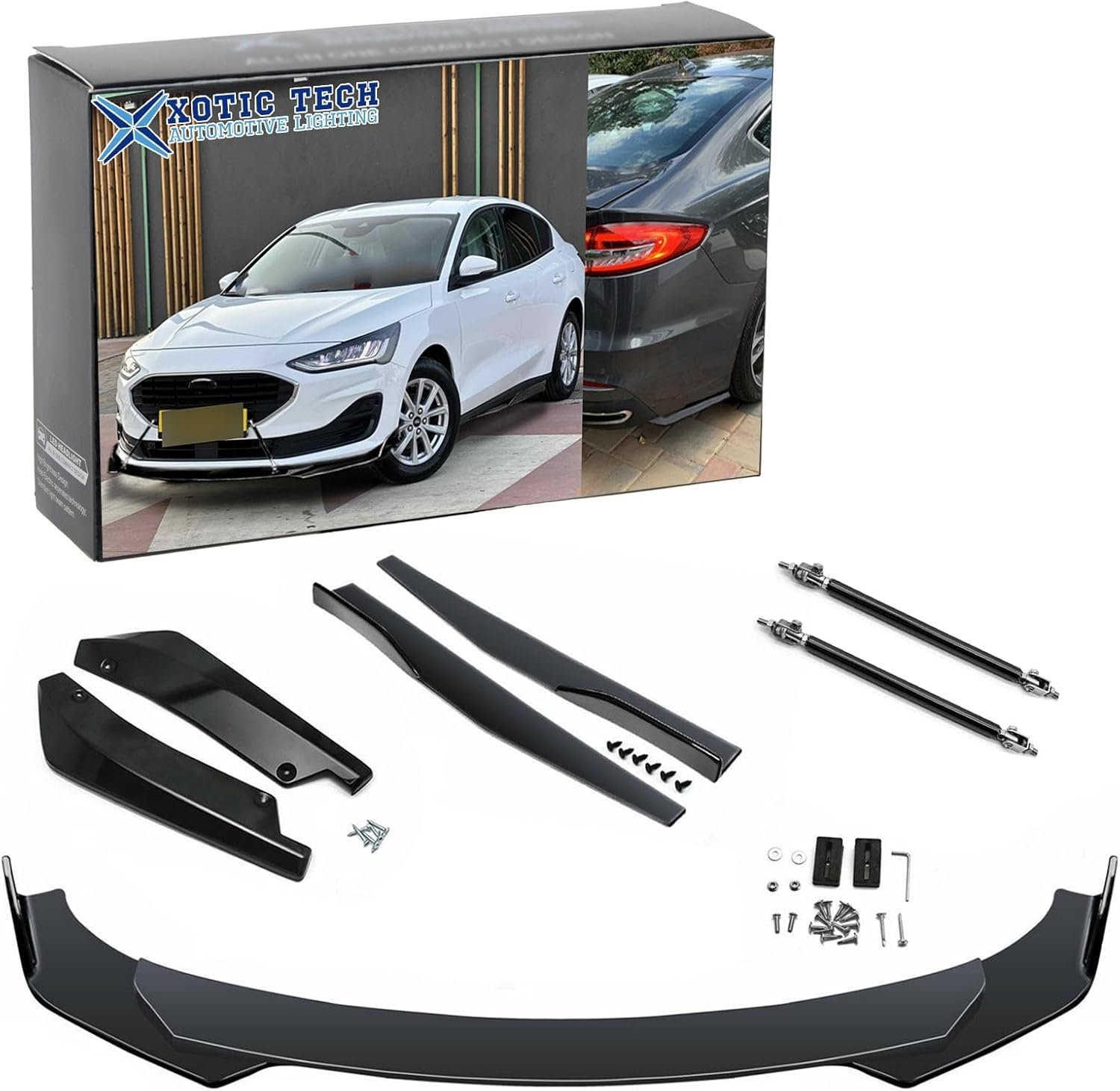 x xotic tech Front Bumper Lip Spoiler + Side Skirt Splitter + Rear Bumper Lip Wrap Splitter Canard,Compatible with Ford Fusion Fiesta Focus (Black) - Image 17