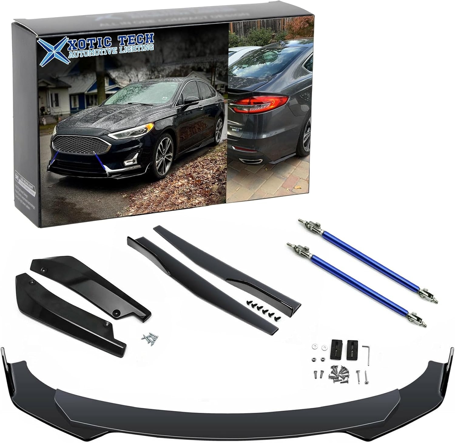 x xotic tech Front Bumper Lip Spoiler + Side Skirt Splitter + Rear Bumper Lip Wrap Splitter Canard,Compatible with Ford Fusion Fiesta Focus (Black) - Image 18