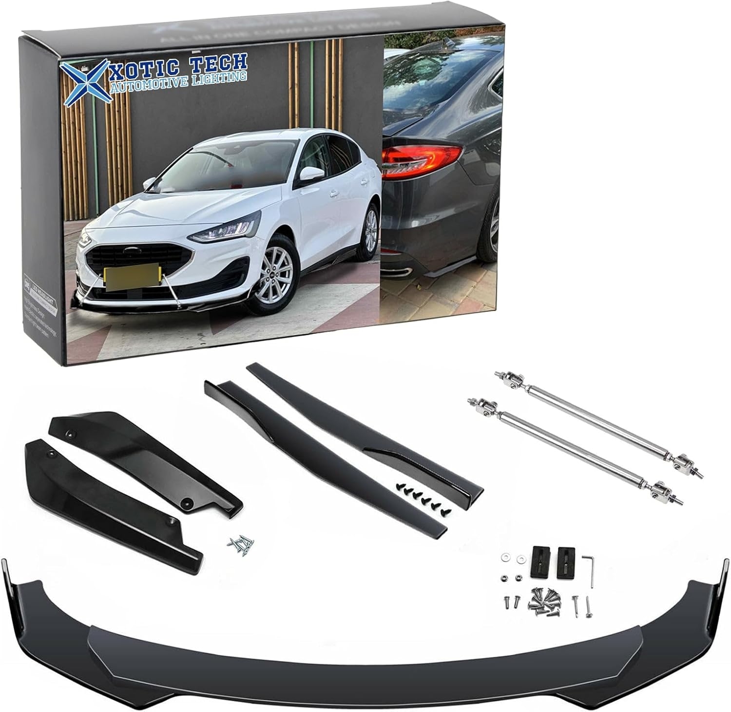 x xotic tech Front Bumper Lip Spoiler + Side Skirt Splitter + Rear Bumper Lip Wrap Splitter Canard,Compatible with Ford Fusion Fiesta Focus (Black) - Image 19