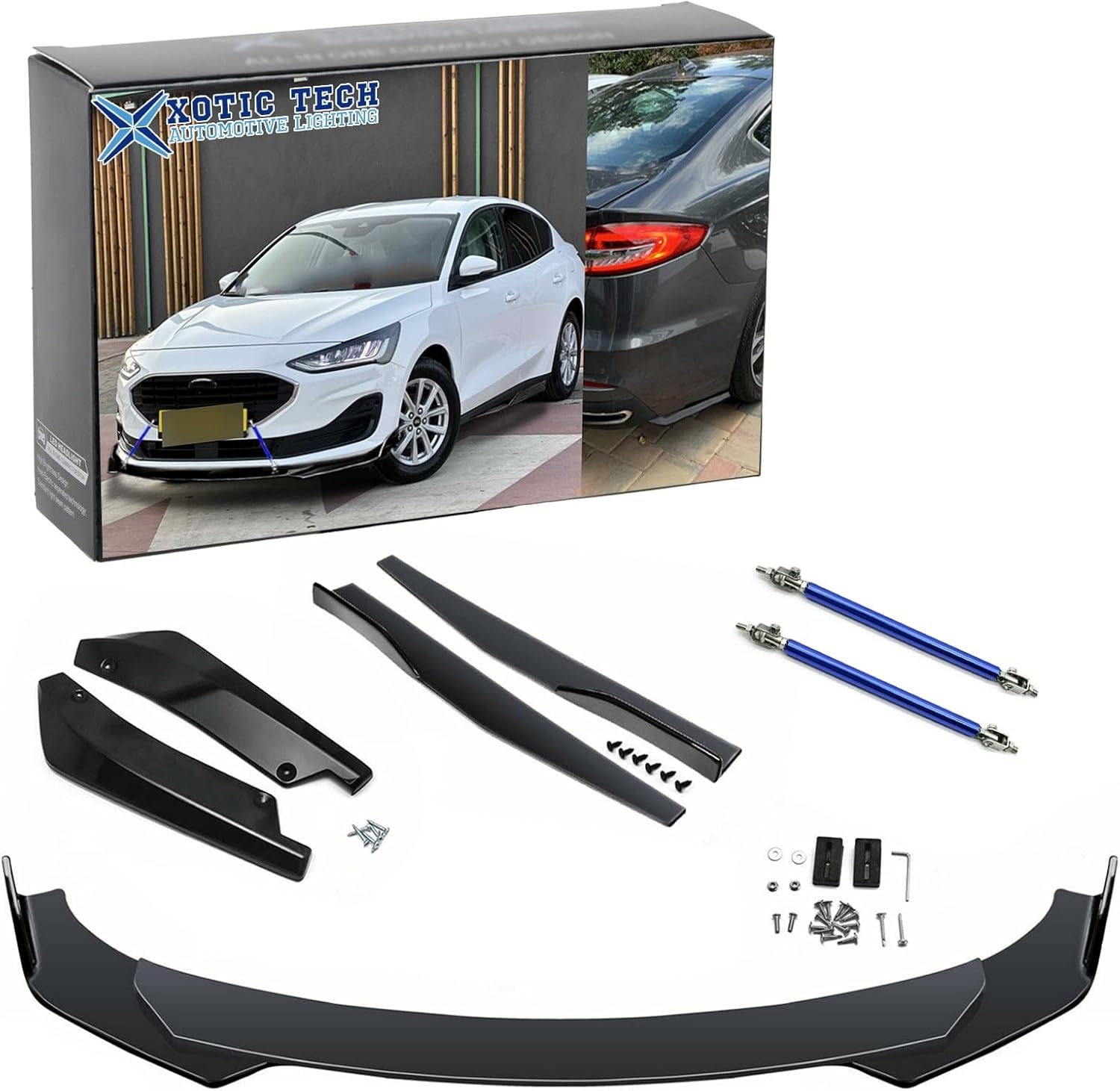 x xotic tech Front Bumper Lip Spoiler + Side Skirt Splitter + Rear Bumper Lip Wrap Splitter Canard,Compatible with Ford Fusion Fiesta Focus (Black) - Image 20