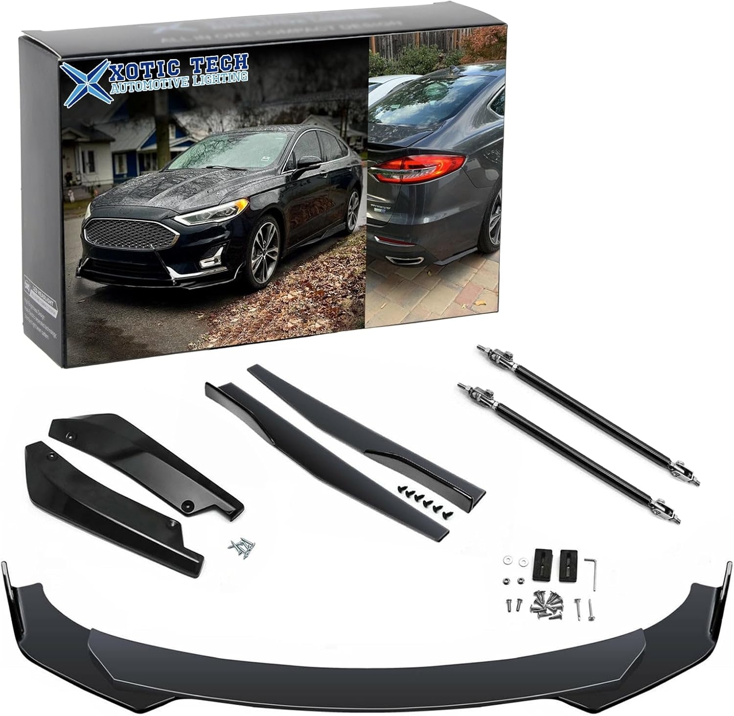 x xotic tech Front Bumper Lip Spoiler + Side Skirt Splitter + Rear Bumper Lip Wrap Splitter Canard,Compatible with Ford Fusion Fiesta Focus (Black) - Image 21