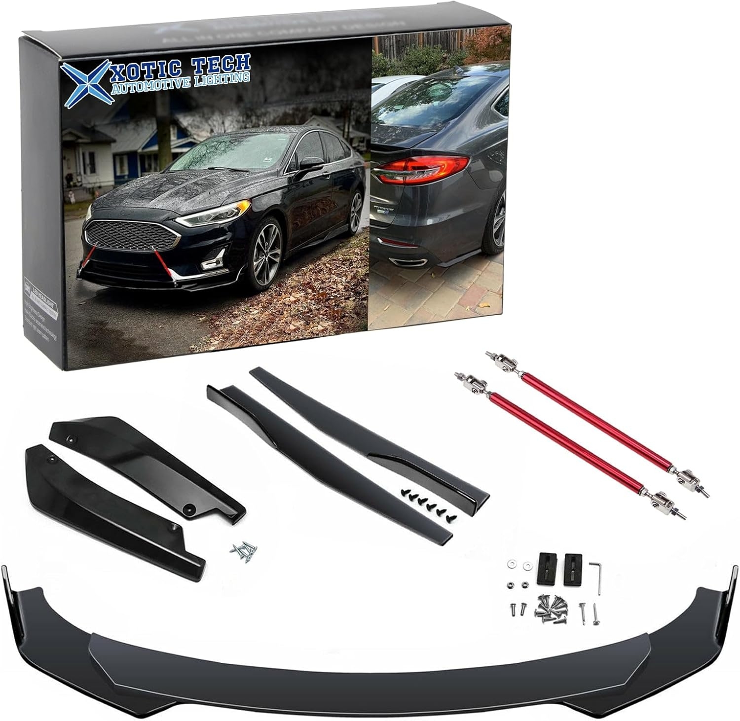 x xotic tech Front Bumper Lip Spoiler + Side Skirt Splitter + Rear Bumper Lip Wrap Splitter Canard,Compatible with Ford Fusion Fiesta Focus (Black) - Image 22