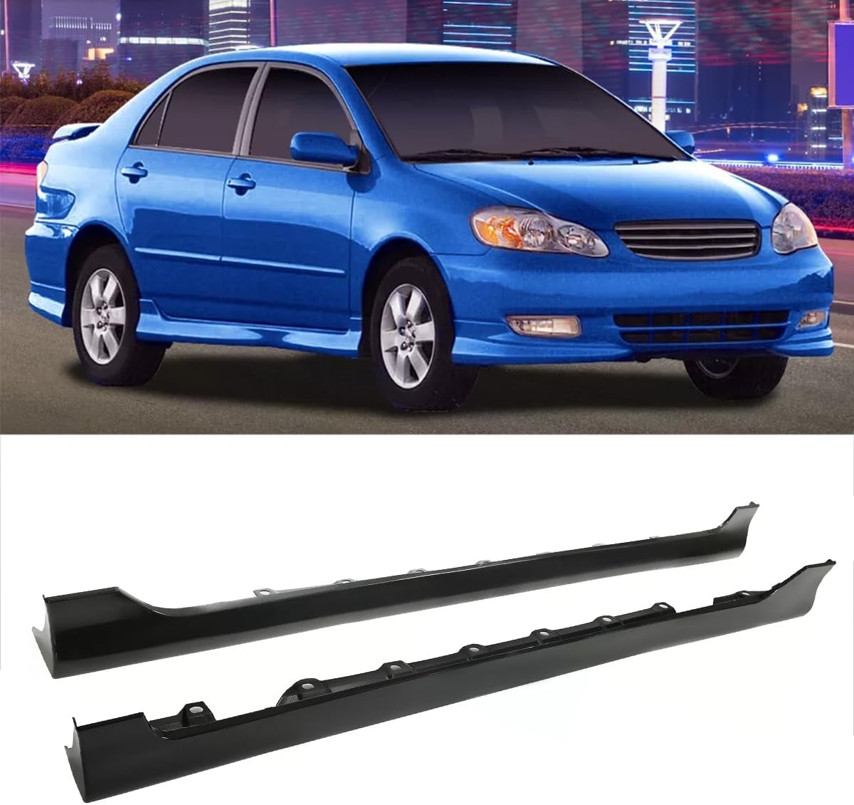 Side Skirts Extension Fit for Toyota Corolla 2003-2008 Black Body Kit ADD-ON ABS