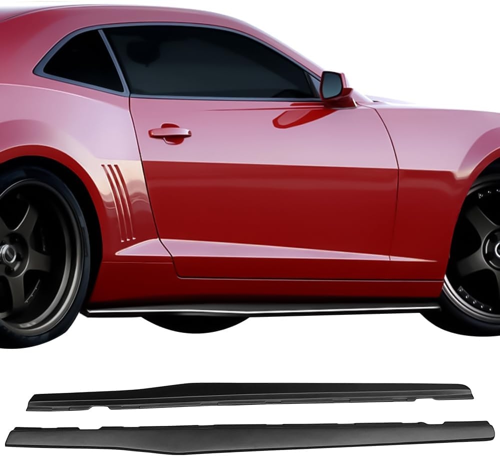 Side Skirts Compatible with 2010-2015 Chevy Camaro LS, LT, SS Only, Ikon Style Black PP Add On Sideskirt Rocker Moulding Air Dam Chin Splitter by IKON MOTORSPORTS, 2011 2012 2013 2014