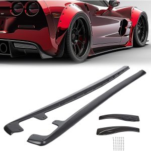 ECOTRIC Side Skirts Rocker Panels Guard Pair ZR1 Style Compatible with 2005-2013 Chevrolet Corvette C6 Z06 (05-13 Wide Body Models) with Mud Flaps Extension Replacement