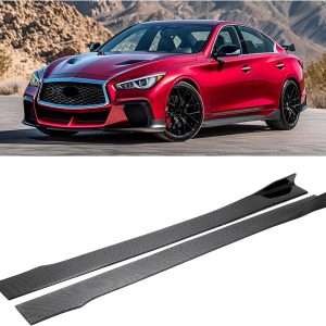HECASA Pair Side Skirt Body Kit Replacement Compatible with 2014-2023 Infiniti Q50 All Model Rocker Panel Guard Extension Splitter Lip Carbon Fiber Look (ABS Plastic)
