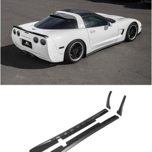 Replacement for 1997-2004 Chevrolet Corvette C5 All Models | ZR1 Extended Style Side Skirts Rocker Panel Extension Pair (ABS Plastic – Matte Black)