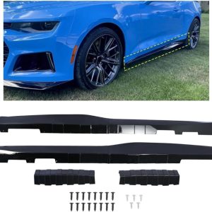 Side Skirts ZL1 Style Gloss Black Painted 1 Pair Compatible with Chevy Camaro 2016-2022 LT SS RS (Coupe and Convertible Model), Body Kit Rocker Panel Extension Guard Splitters (ABS Plastic)