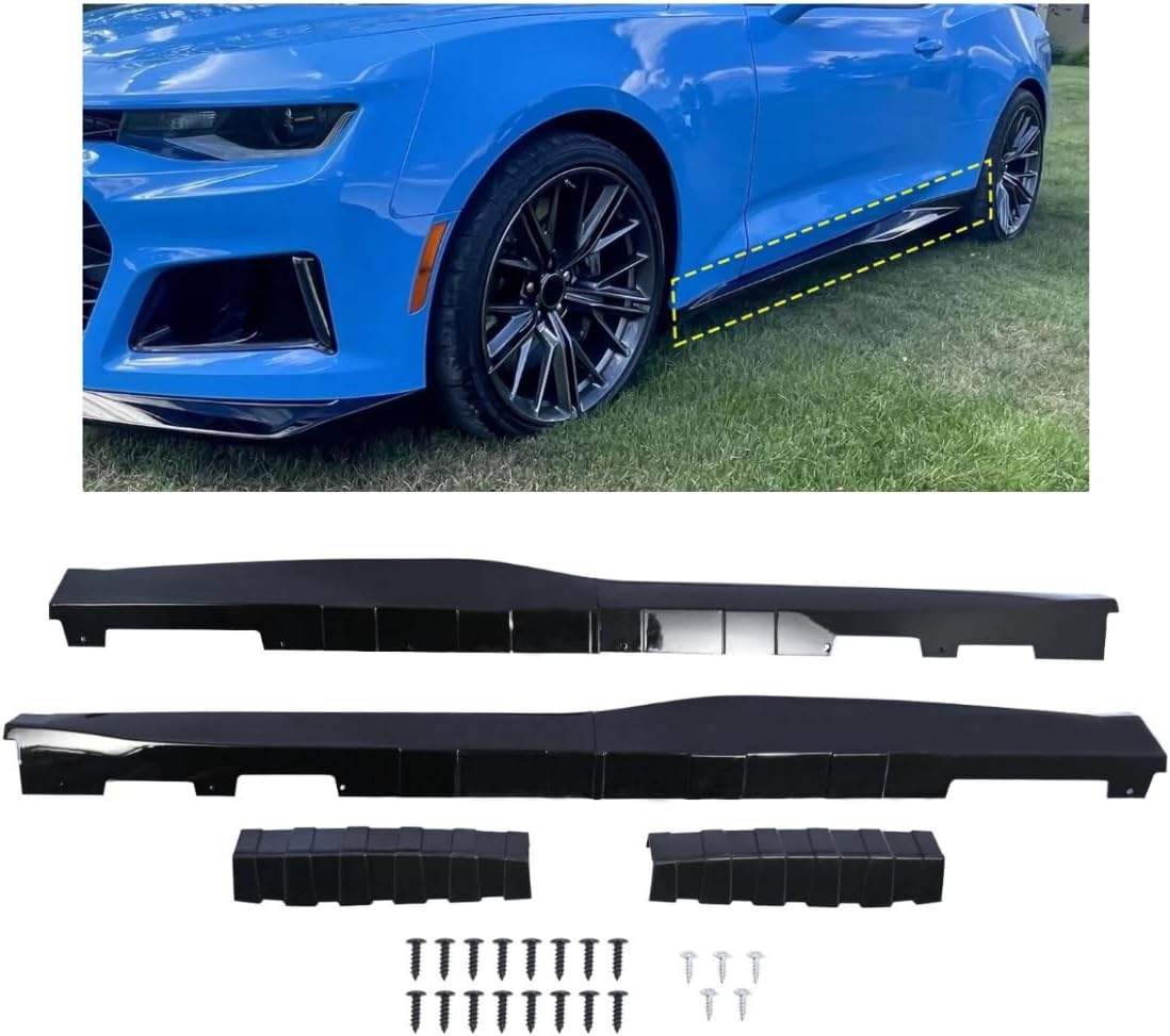 Side Skirts ZL1 Style Gloss Black Painted 1 Pair Compatible with Chevy Camaro 2016-2022 LT SS RS (Coupe and Convertible Model), Body Kit Rocker Panel Extension Guard Splitters (ABS Plastic)