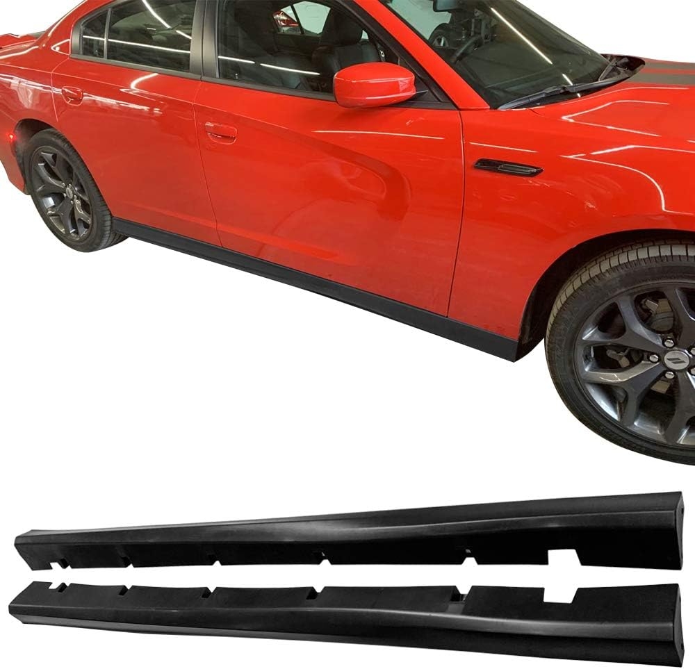 IKON MOTORSPORTS, Side Skirts Compatible with 2011-2023 Dodge Charger, SRT Style Unpainted Black Side Skirt Extension Rocker Panel Driver Passenger Side, 2012 2013 2014 2015 2016 2017 2018 2019 - Image 2