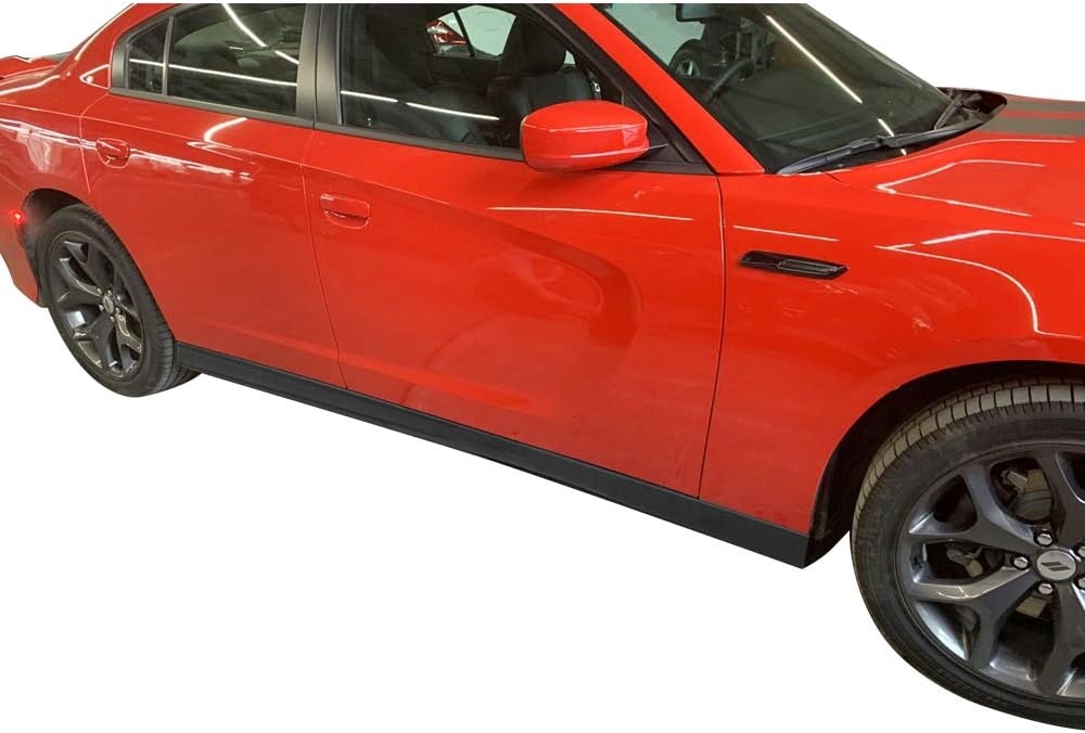 IKON MOTORSPORTS, Side Skirts Compatible with 2011-2023 Dodge Charger, SRT Style Unpainted Black Side Skirt Extension Rocker Panel Driver Passenger Side, 2012 2013 2014 2015 2016 2017 2018 2019 - Image 6