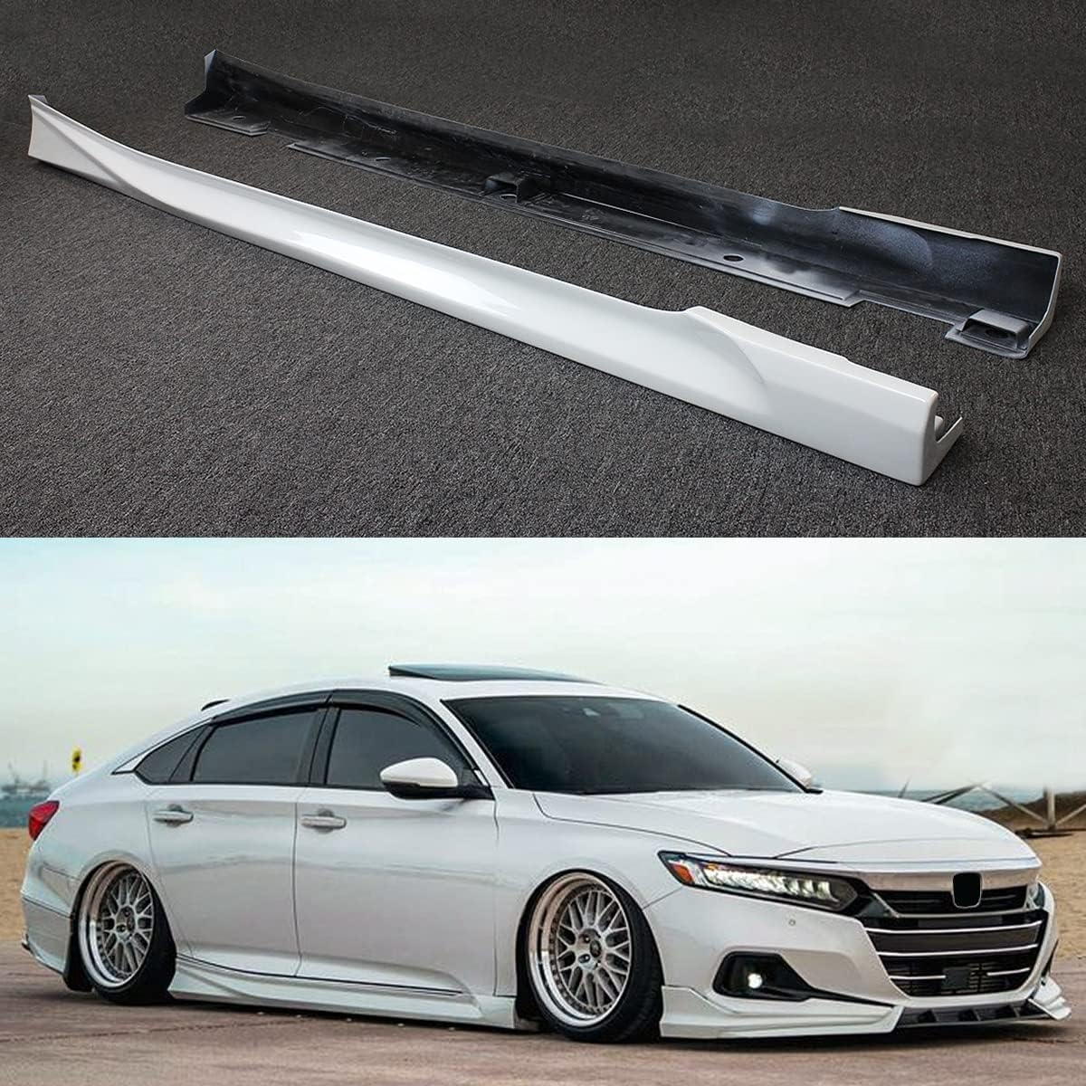 Painted Platinum White Pearl Add-on JDM Side Skirt Extensions Compatible with 2018-2022 Honda Accord LX EX EX-T Touring Sport