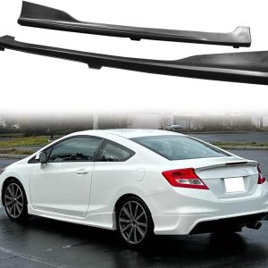Side Skirts, Compatible with 2012-2015 Honda Civic, PU Unpainted Black HF-P Style Rocker Panel Side Splitter Bottom Line