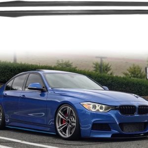 Side Skirts, Compatible with 2012-2018 BMW F30 3 Series, PP Unpainted Black IKON Style Rocker Panel Side Splitter Bottom Line