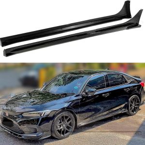 MC Style JDM FE180 Painted Full Gloss Black Side Skirt Extension Compatible for 2022 2023 Honda Civic EX LX Si Touring Sport Hatchback Sedan All Models