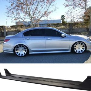 FREEMOTOR802 Side Skirts Fits 2008-2012 Honda Accord Sedan, OE Factory Style Unpainted Black PP Rocker Panel Extensions Side Splitters Protectors Styling Body Kit