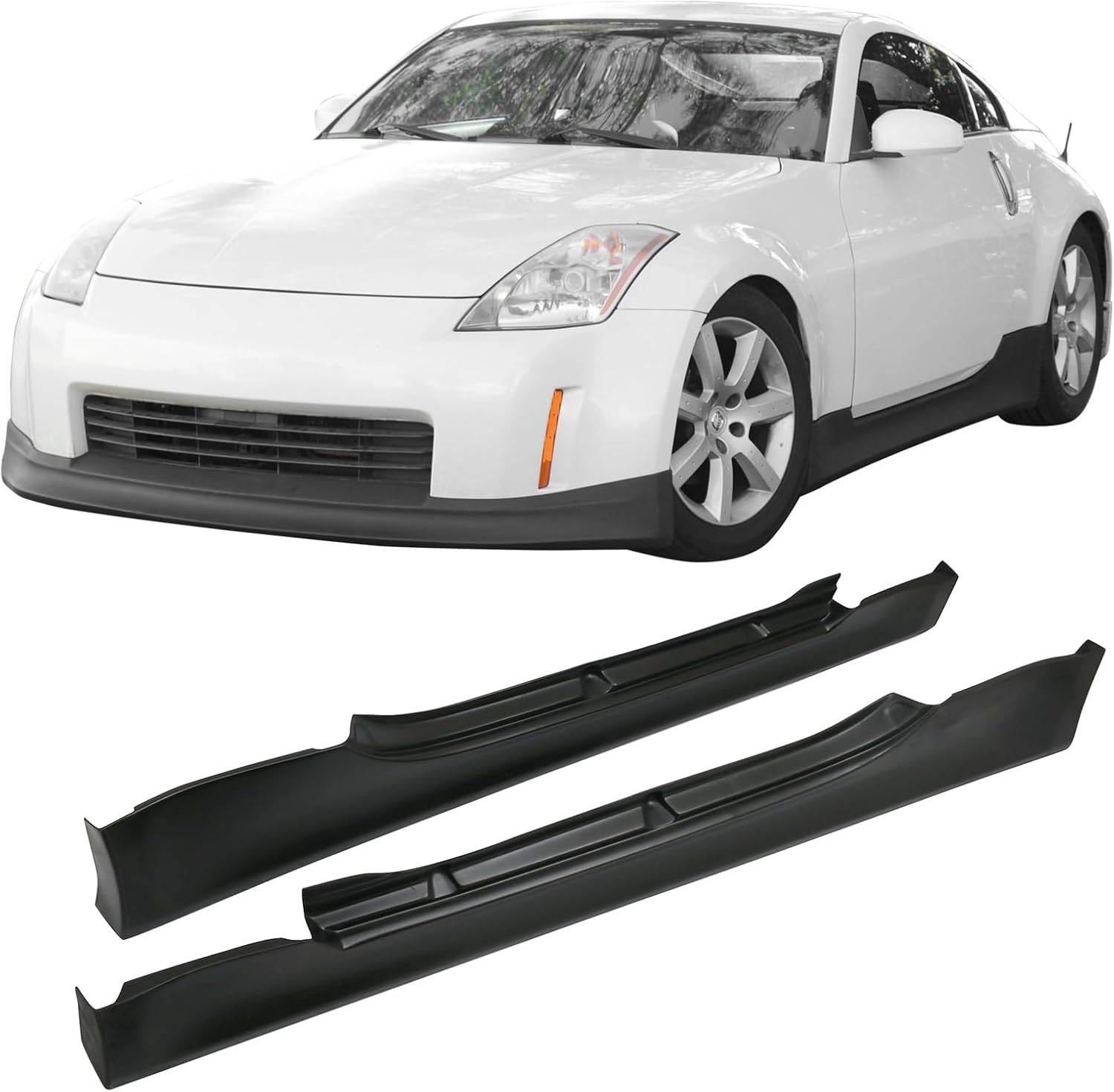 Side Skirts Compatible With 2003-2009 Nissan 350Z, V Style Black PU Sideskirt Rocker Moulding Air Dam Chin Panels by IKON MOTORSPORTS, 2004 2005 2006 2007 - Image 2