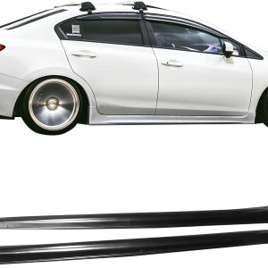 IKON MOTORSPORTS, Side Skirts Extention Compatible with 2012-2015 Honda Civic Sedan 4-Door, JDM Mug Style Polyurethane Urethane PU Unpainted Black Rocker Panel Splitter Side Underbody Spoiler
