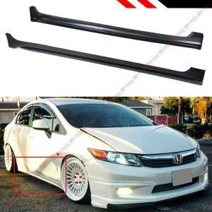 Cuztom Tuning JDM Style Side Skirts – Left & Right – Black – Polypropylene (PP) – Unpainted Black – 2012-2015 9th Gen Honda Civic 4 Door Sedan