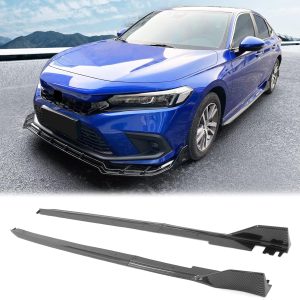 FREEMOTOR802 Side Skirts Splitters Rocker Panels Extensions, Compatible with 2022-2025 Honda Civic 11th Gen Sedan, Type R Style Carbon Fiber Print PP 4PCS Pair Body Lower Trim Panels Guards Protectors