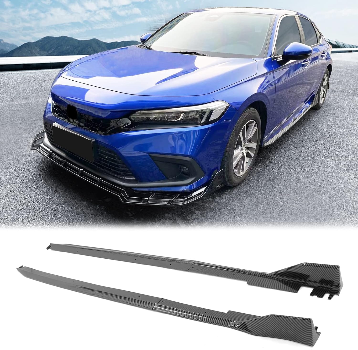 FREEMOTOR802 Side Skirts Splitters Rocker Panels Extensions, Compatible with 2022-2025 Honda Civic 11th Gen Sedan, Type R Style Carbon Fiber Print PP 4PCS Pair Body Lower Trim Panels Guards Protectors