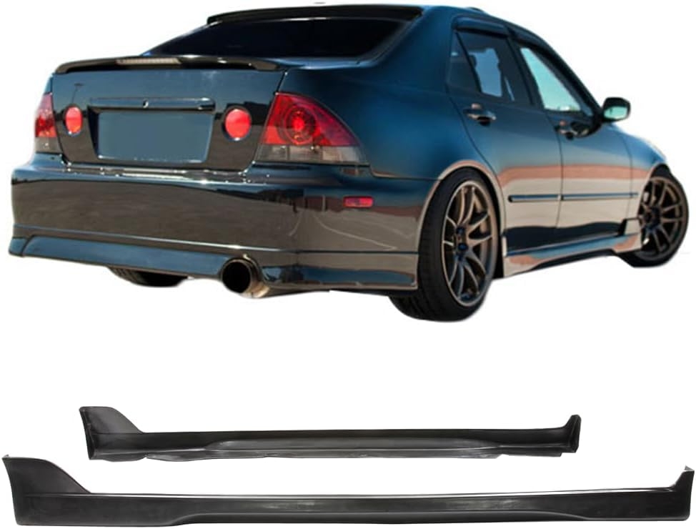 IKON MOTORSPORTS, Side Skirts Compatible with 2001-2005 Lexus IS300, Unpainted Black Side Bottom Line Extension Replacement PU Polyurethane, 2002 2003 2004 - Image 2