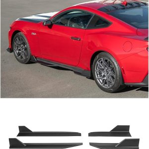 Replacement for 2024-Present Ford Mustang S650 Models | GT500 Performance Package Side Skirts Rocker Panel Extension Pair (Painted Matte Black)