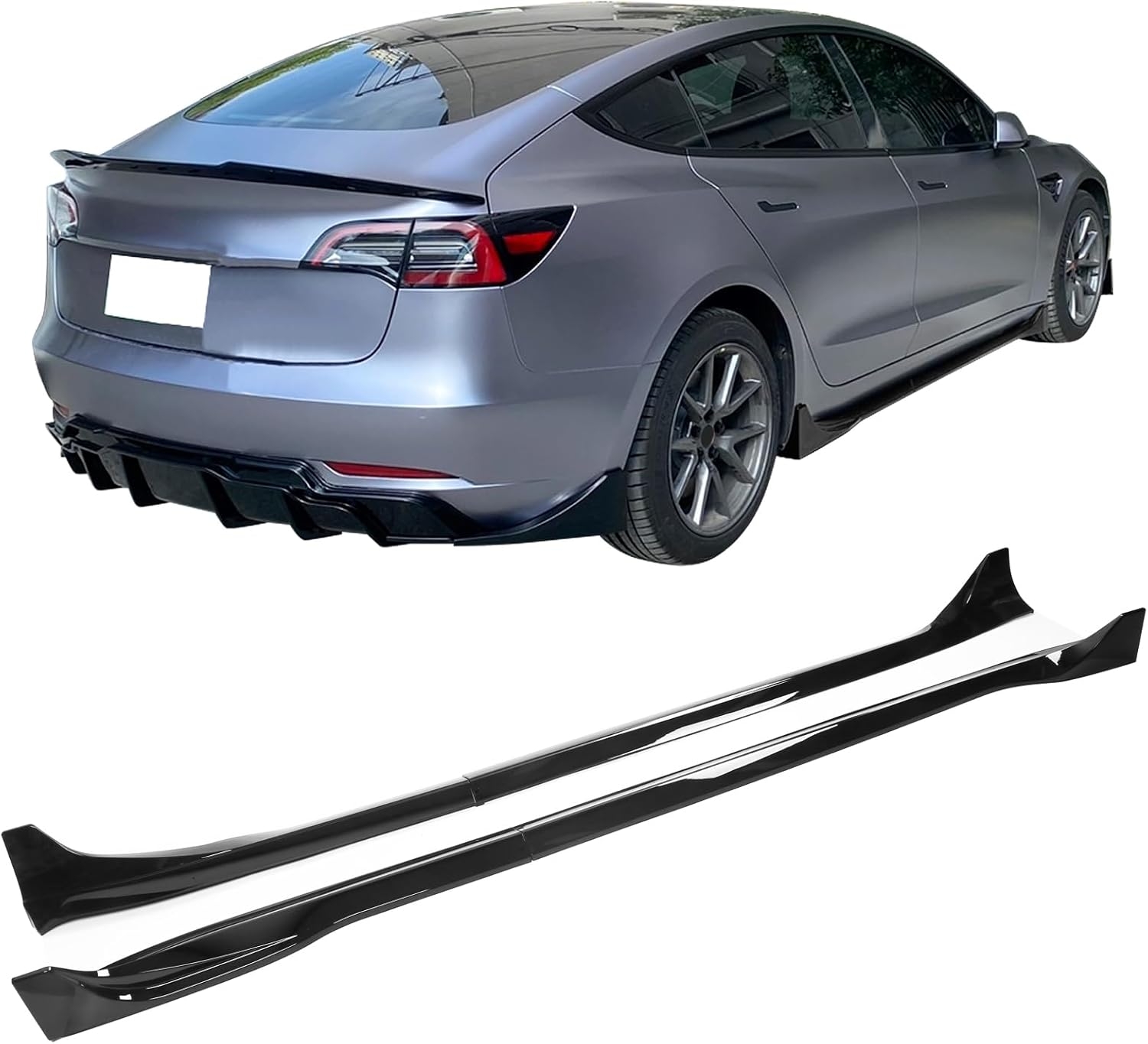 IKON MOTORSPORTS, Side Skirts Compatible with 2017-2025 Tesla Model 3, Gloss Black ABS Plastic IKON Style Side Skirt Extension Rocker Panel 4PC, 2018 2019 2020 - Image 3