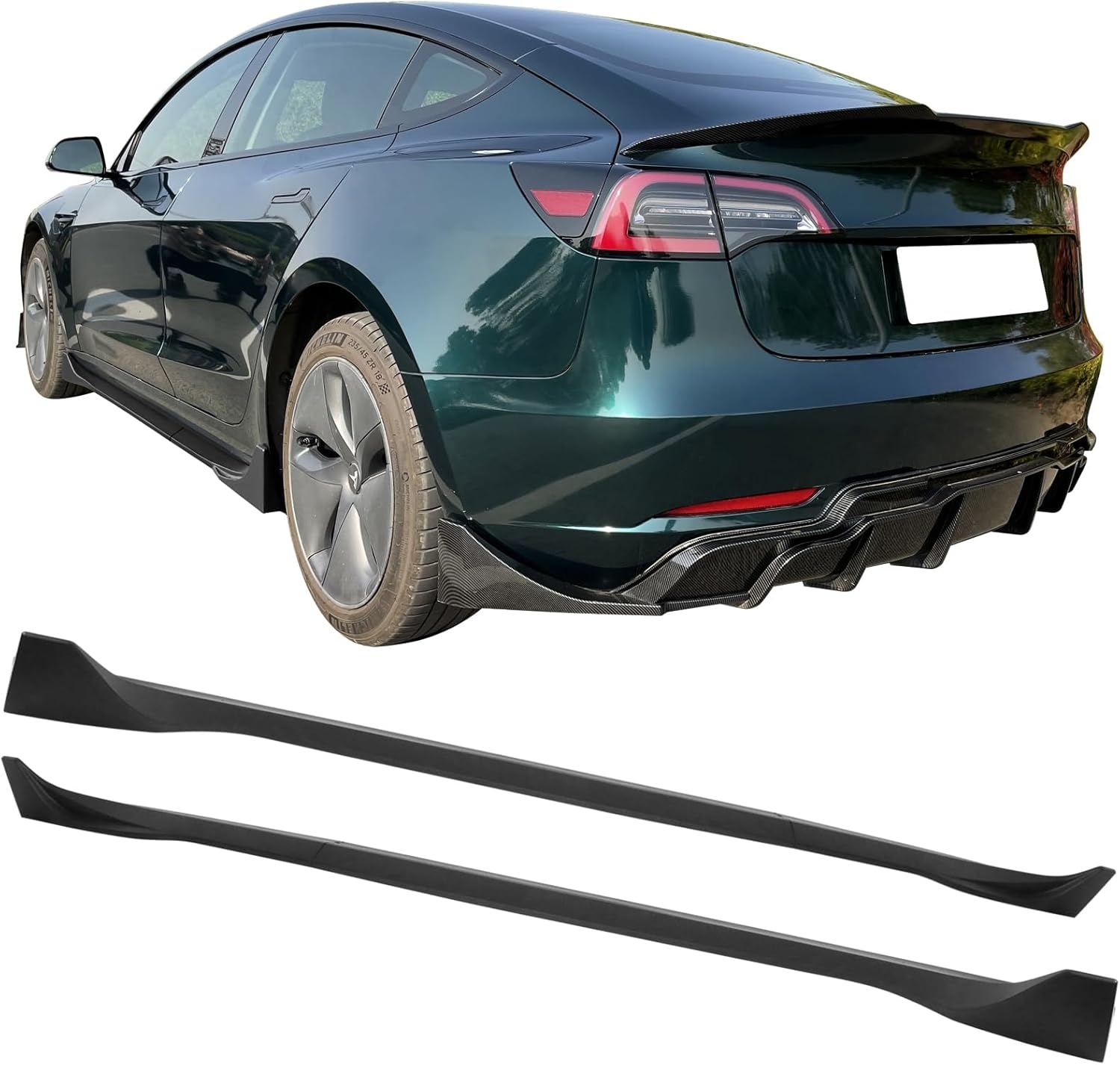 IKON MOTORSPORTS, Side Skirts Compatible with 2017-2025 Tesla Model 3, Gloss Black ABS Plastic IKON Style Side Skirt Extension Rocker Panel 4PC, 2018 2019 2020 - Image 11