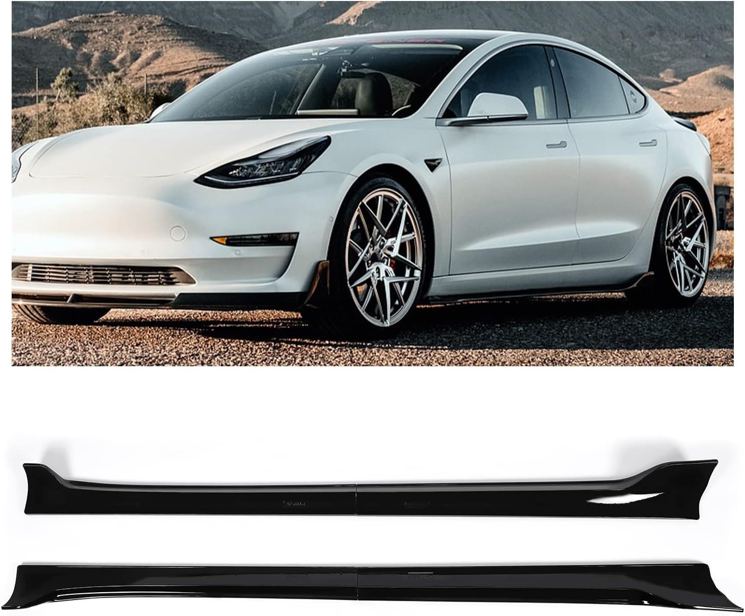 Kojem Side Skirt Extension Replacement 4Pcs Compatible with Tesla Model 3 2017-2023 Rocker Panels Guard Body Kit Black ABS Plastic Painted Side Trim