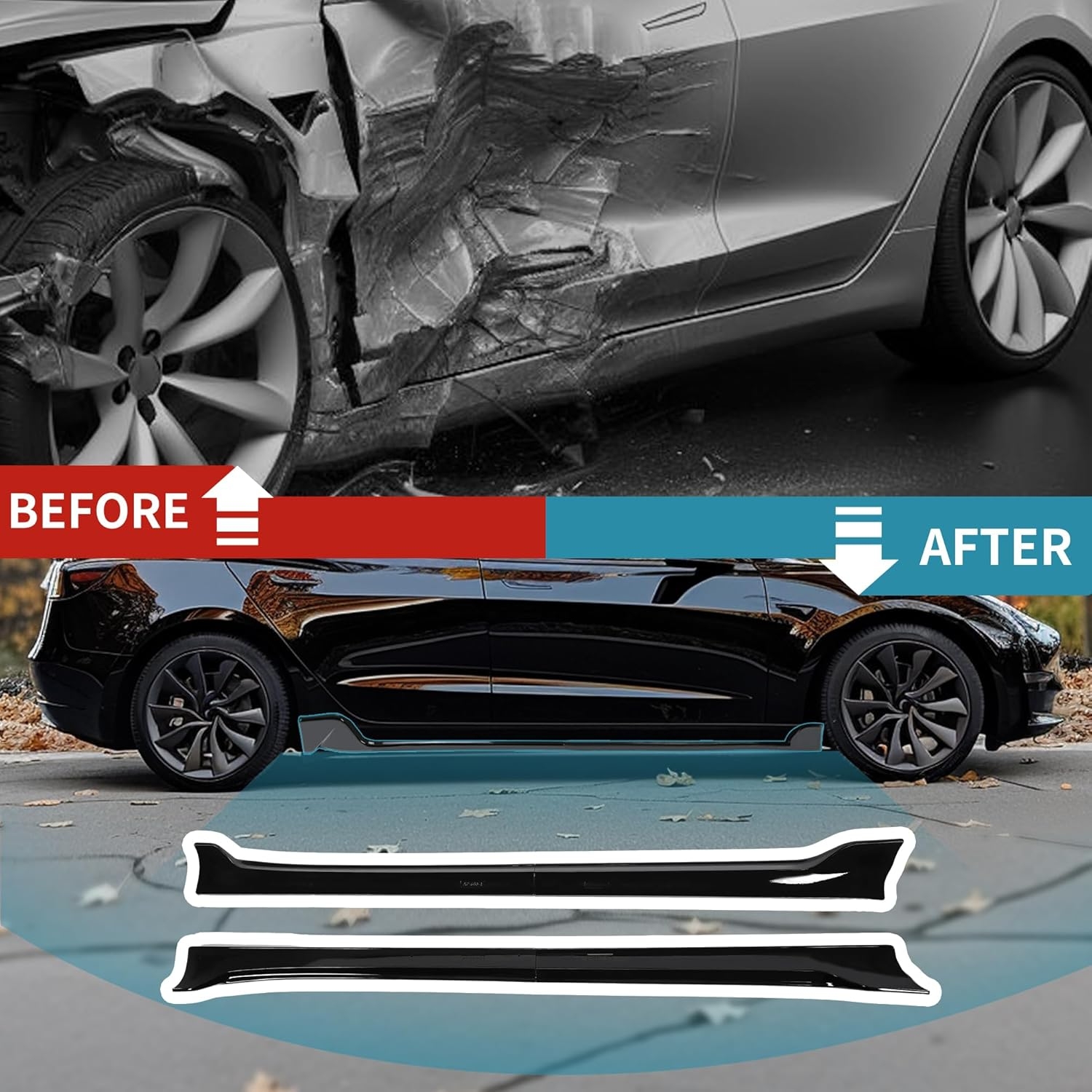 Kojem Side Skirt Extension Replacement 4Pcs Compatible with Tesla Model 3 2017-2023 Rocker Panels Guard Body Kit Black ABS Plastic Painted Side Trim - Image 6