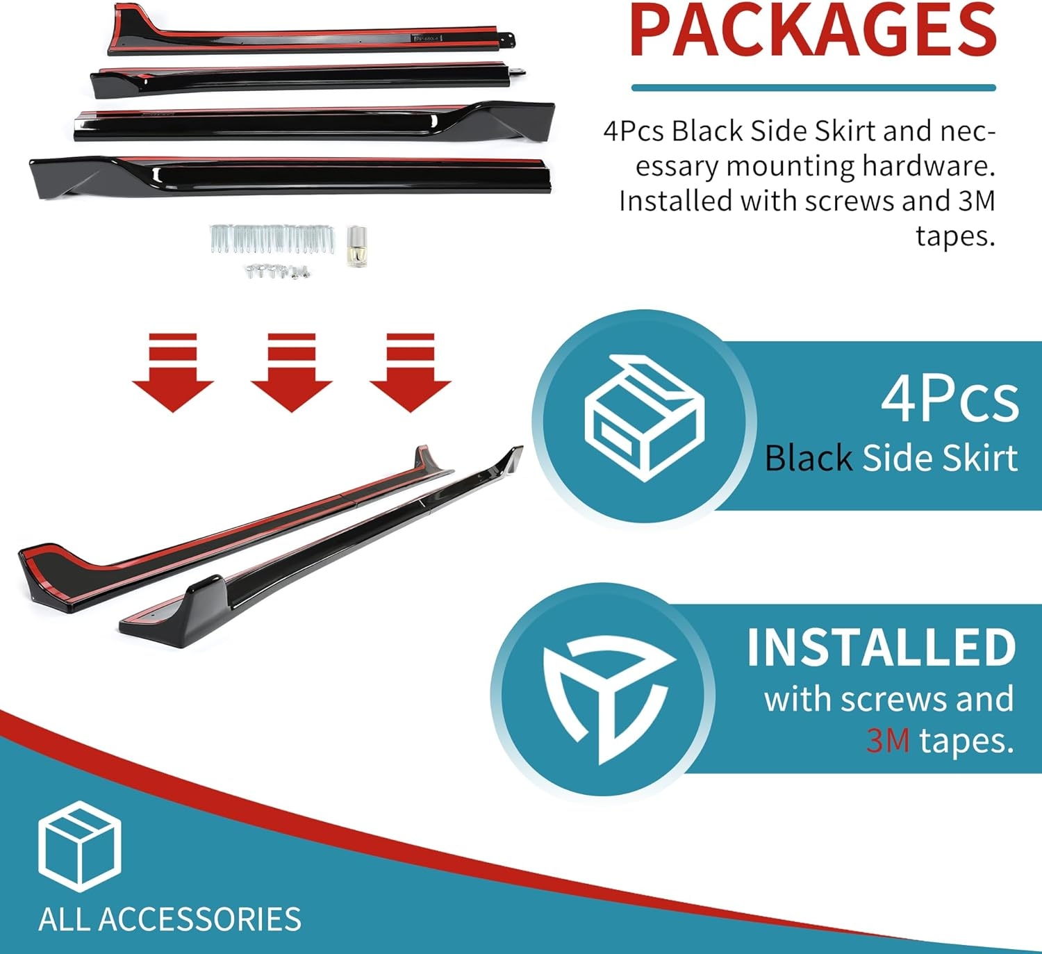 Kojem Side Skirt Extension Replacement 4Pcs Compatible with Tesla Model 3 2017-2023 Rocker Panels Guard Body Kit Black ABS Plastic Painted Side Trim - Image 7