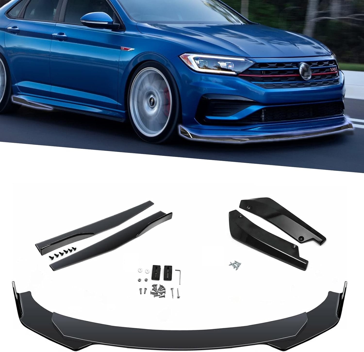 x xotic tech Front Bumper Lip Spoiler + Side Skirt Splitter + Rear Bumper Lip Wrap Splitter Canard,Compatible with Volkswagen Jetta Passat (Black)