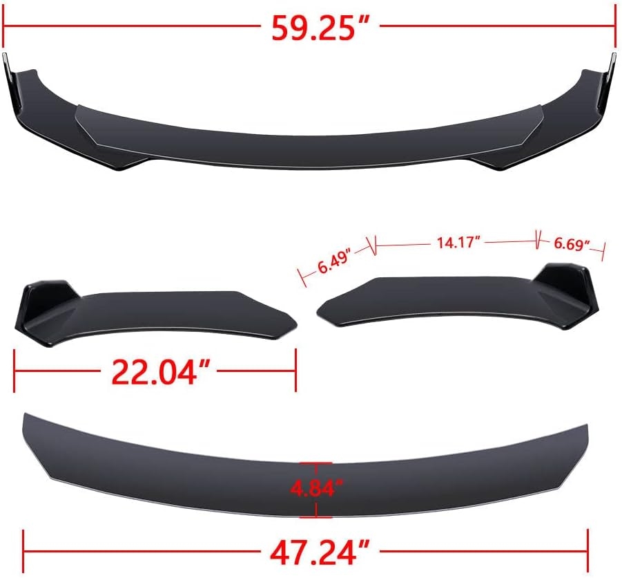 x xotic tech Front Bumper Lip Spoiler + Side Skirt Splitter + Rear Bumper Lip Wrap Splitter Canard,Compatible with Volkswagen Jetta Passat (Black) - Image 2