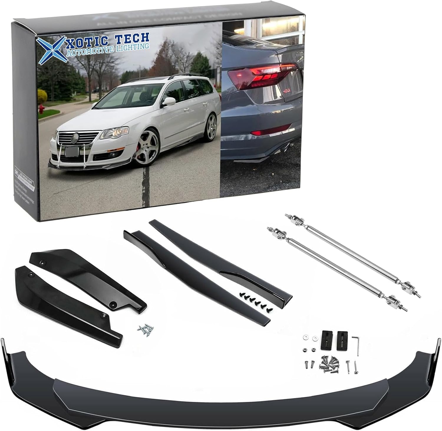 x xotic tech Front Bumper Lip Spoiler + Side Skirt Splitter + Rear Bumper Lip Wrap Splitter Canard,Compatible with Volkswagen Jetta Passat (Black) - Image 10