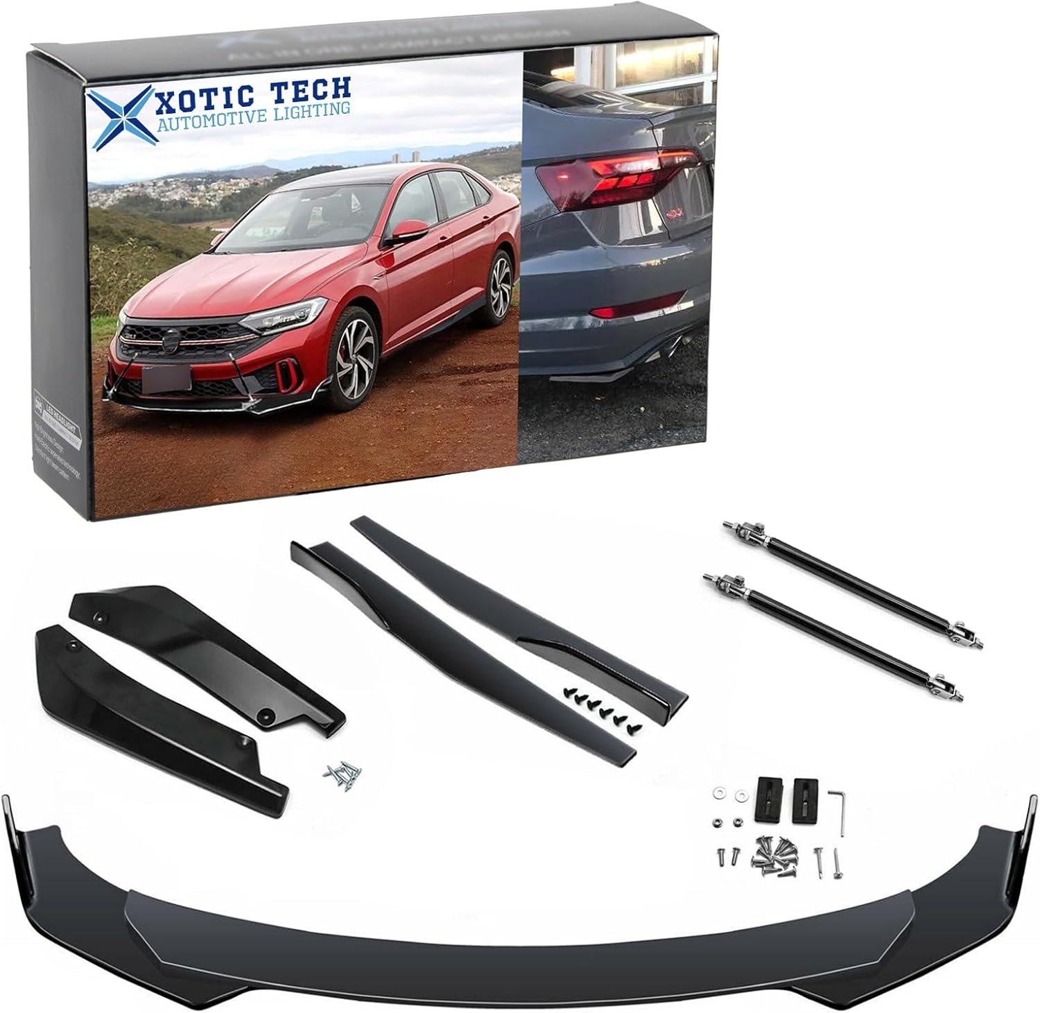 x xotic tech Front Bumper Lip Spoiler + Side Skirt Splitter + Rear Bumper Lip Wrap Splitter Canard,Compatible with Volkswagen Jetta Passat (Black) - Image 17